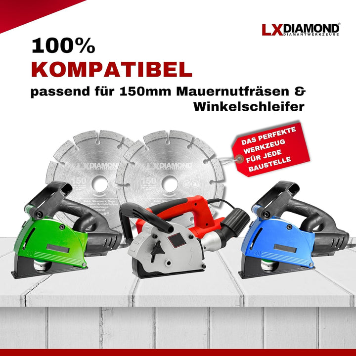 LXDIAMOND 2x Diamant-Trennscheibe 150mm x 22,23mm im Set für Mauernutfräse 150 mm - Diamantscheibe z