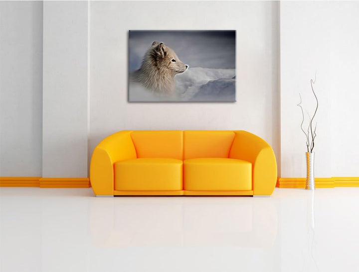 Anmutiger Polarfuchs im Schnee Deluxe Format: 100x70 cm auf Leinwand, XXL riesige Bilder fertig gera