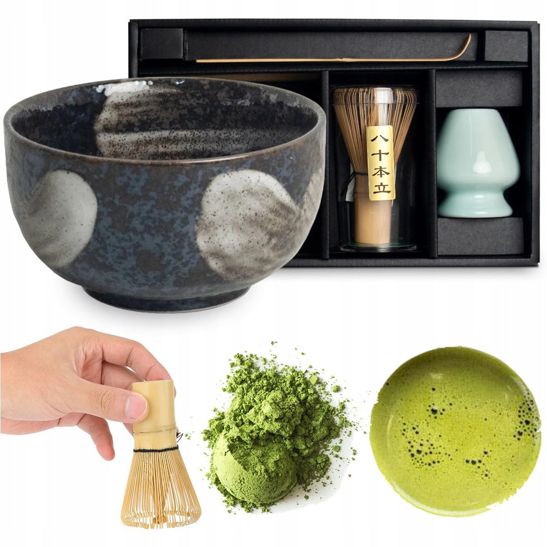 Matcha Set 4 tlg. Original japanische Schale mit Besen & Löffel Edo Japan Geschenkverpackung mit Mat