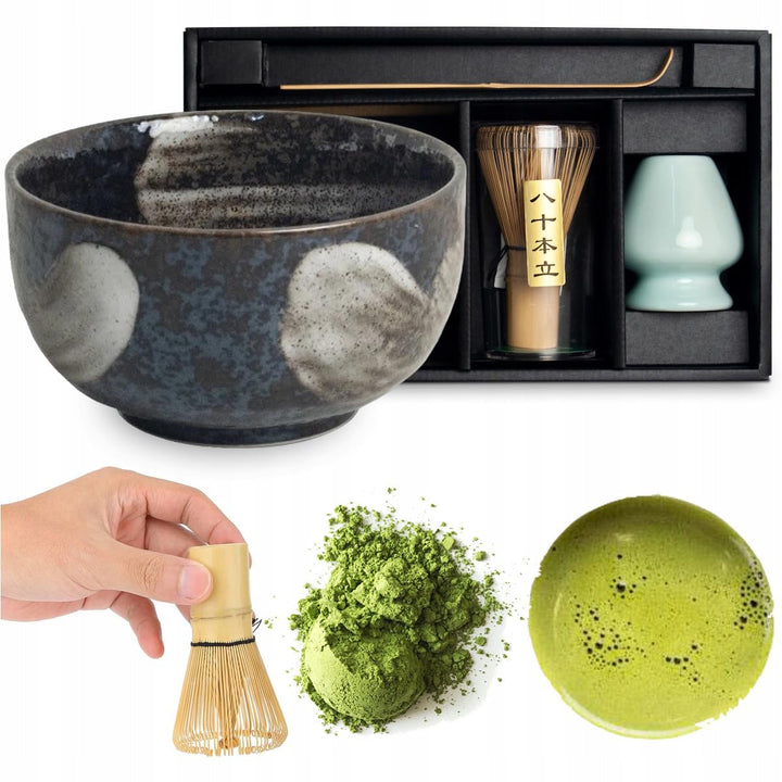 Matcha Set 4 tlg. Original japanische Schale mit Besen & Löffel Edo Japan Geschenkverpackung mit Mat