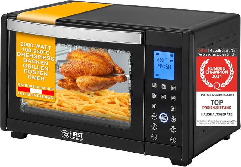TZS First Austria Minibackofen, 30L, 1600 Watt, Digitalanzeige, kompakter Elektroofen für den Tischg