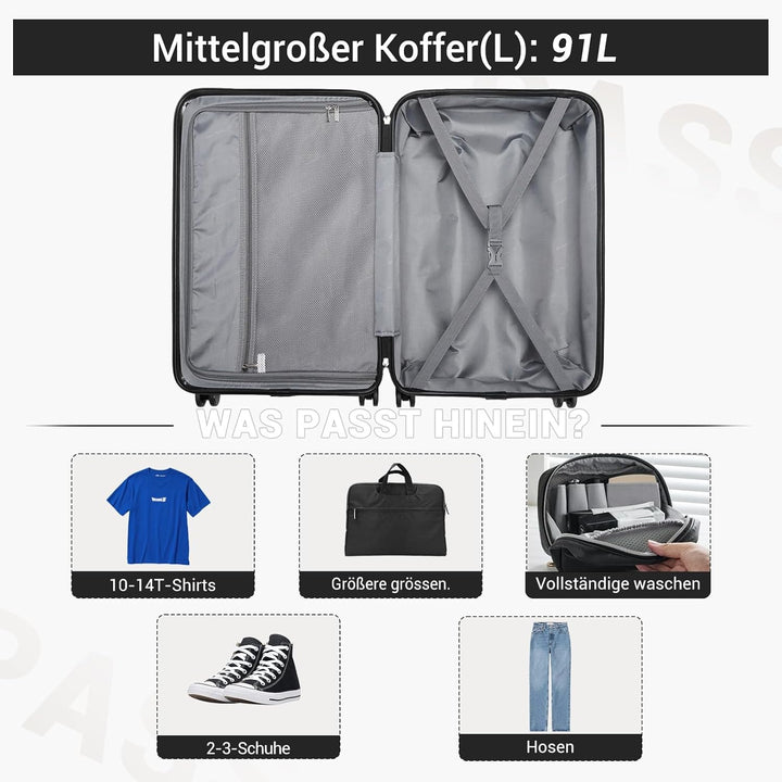 British Traveller Gross Koffer 74.5x49x30.5cm Leichter Reisekoffer aus ABS+PC mit TSA-Schloss, 4 Rol