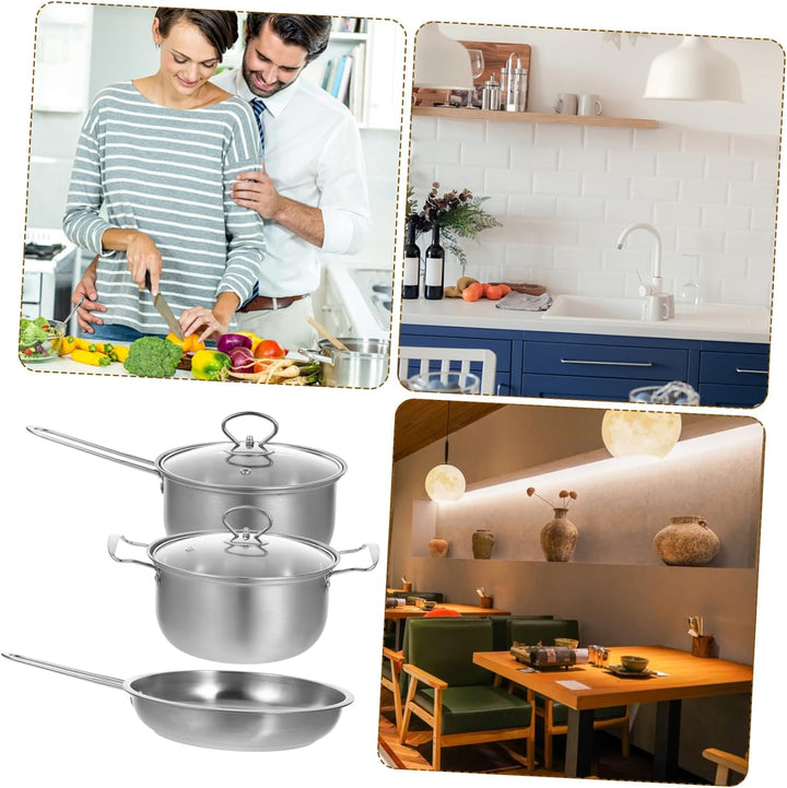 Edelstahl Kochset 3 Stück mit Suppentopf und Milchtopf Leichtes Design und Stabile Ausführung Geeign