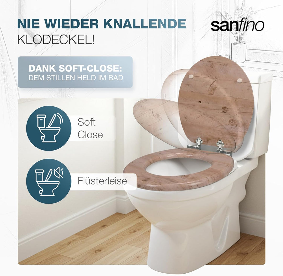 Premium WC Sitz mit Absenkautomatik – hochwertige Toilettendeckel aus Holz, viele bunte Motive, hohe
