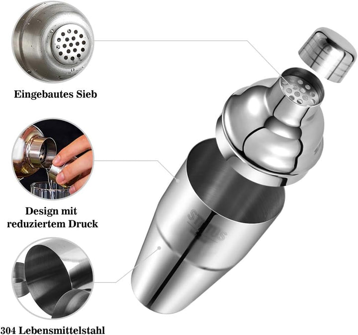Cocktail Shaker, STNTUS 750ml Cocktailshaker, Bar Zubehör, Cocktail Mixer mit Jigger, Edelstahl, Coc