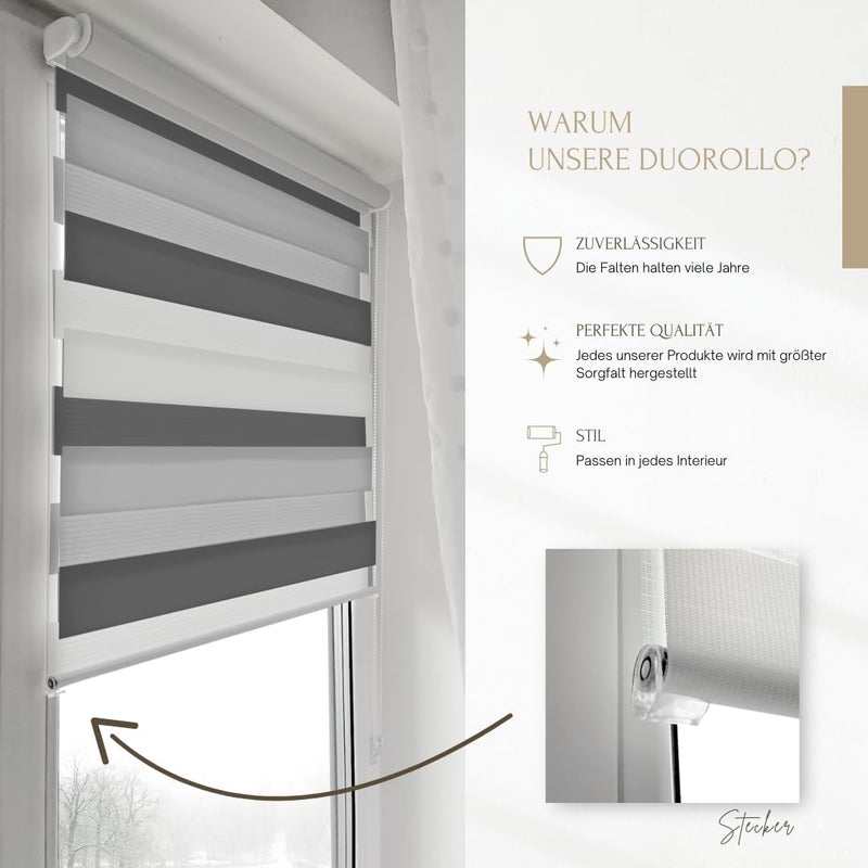 Home-Vision® DuoRollo Klemmfix, Doppelrollo ohne Bohren mit Klämmträgern, Rollos für Fenster und Tür