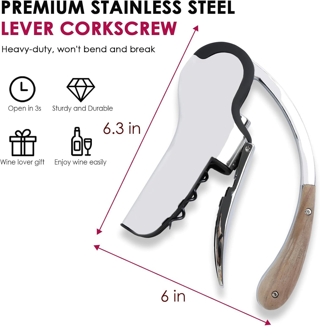 KAYCROWN Weinflaschenöffner aus Edelstahl, vertikaler Hebel-Korkenzieher mit integriertem Folienschn