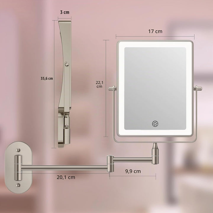 Famihomii Wiederaufladbar Kosmetikspiegel mit LED Beleuchtetung, Schminkspiegel mit 1-/10X Vergrösse
