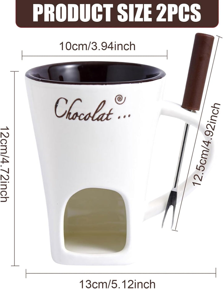 BEAHING 2pcs Schokoladenfondue Tasse 200 ml hitzebeständige Keramikschokoladenfondue mit Gabeln glat