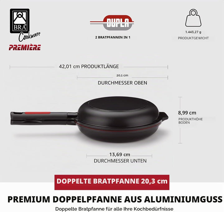 Bra Dupla Premiere Doppel-Pfanne aus Aluminiumguss mit Antihaftbeschichtung, geeignet für alle Herda