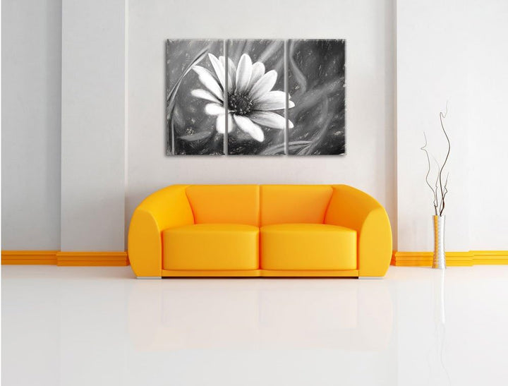 Pixxprint lilane Blume in der Natur Kunst / 3-Teilig/Gesamtmass 120cm Leinwandbild bespannt auf Holz