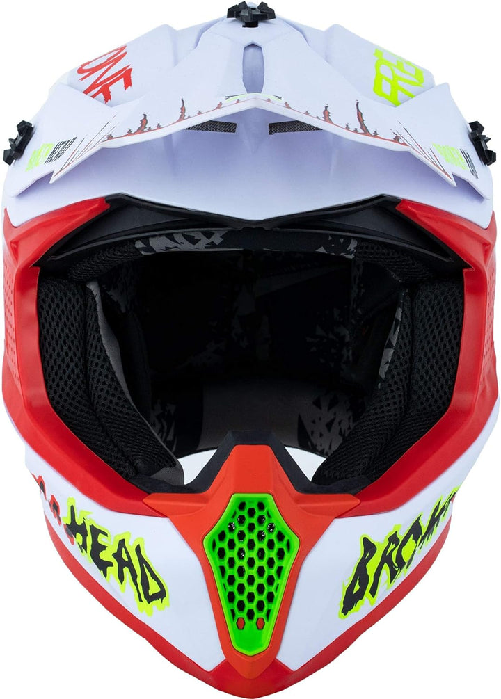 Broken Head FreakZone Motocross-Helm Weiss-Grün-Rot matt – Cross-Helm – MX – Quad – Supermoto L 59-6