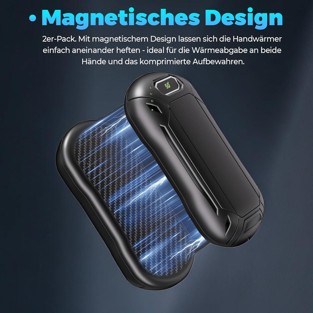2er-Pack 6000mAh aufladbare Handwärmer, 3-stufige verstellbare Temperatur, Taschengrösse, Ideal für