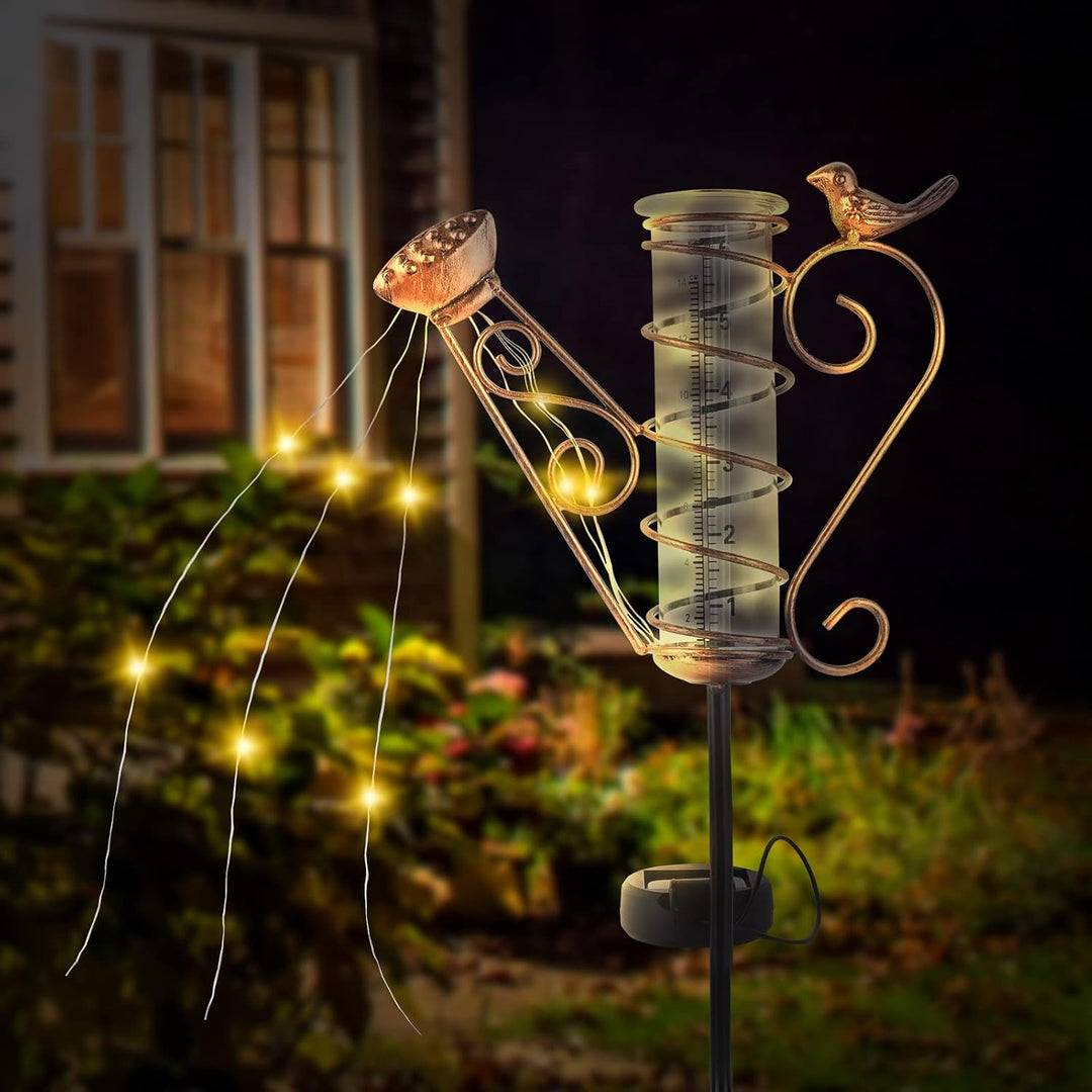 Regenmesser für Garten Frostsicher, Niederschlagsmesser mit Erdspiess und Licht, Outdoor Regenmesser