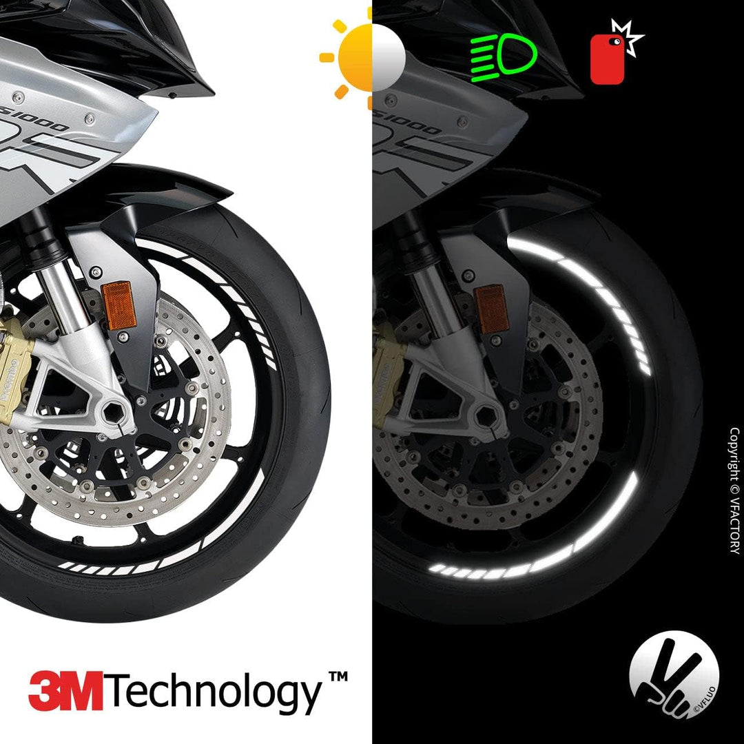 VFLUO - 2 x Kit Reflektierende Felgenrandaufkleber GP Motorrad, Aufkleber für 2 Räder 3M™-Technologi