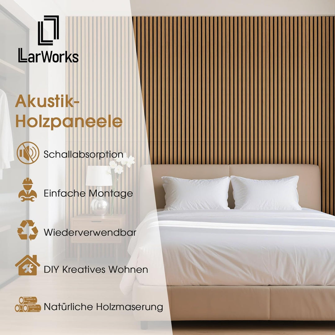 Akustikpaneele Holz, 4 Stück 120x60cm (2,88㎡), Wandpaneele Holzoptik, Hervorragende Schallabsorption