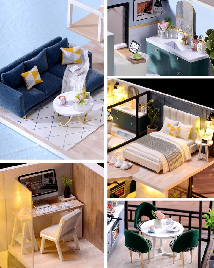 DIY Miniatur Haus Bausatz für Erwachsene,Puppenhaus Gewächshaus mit LED Licht,3D Puzzle Buchstütze a