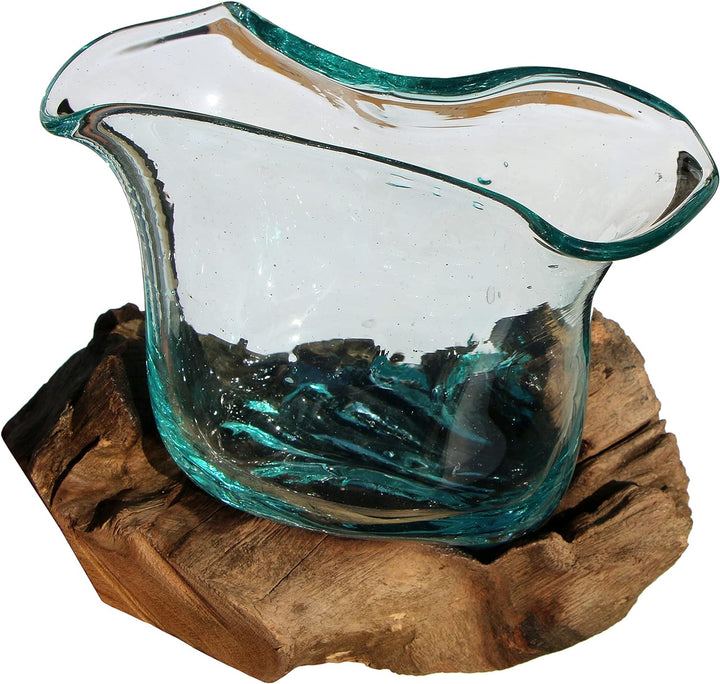 Wogeka - Designer Glasvase Rimini auf Wurzelholz - Blumenvase oder Deko-Glas als Geschenk-Idee zu Ge