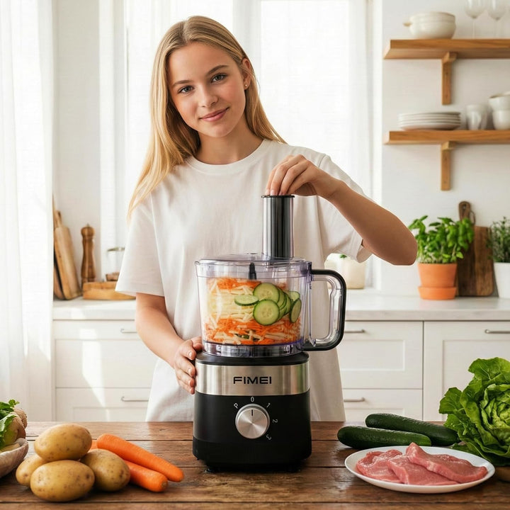 FIMEI Küchenmaschine 800W, 3 Geschwindigkeiten & Pulsfunktion, 1,5L Zerkleinerer, Teigkneter, Raspel