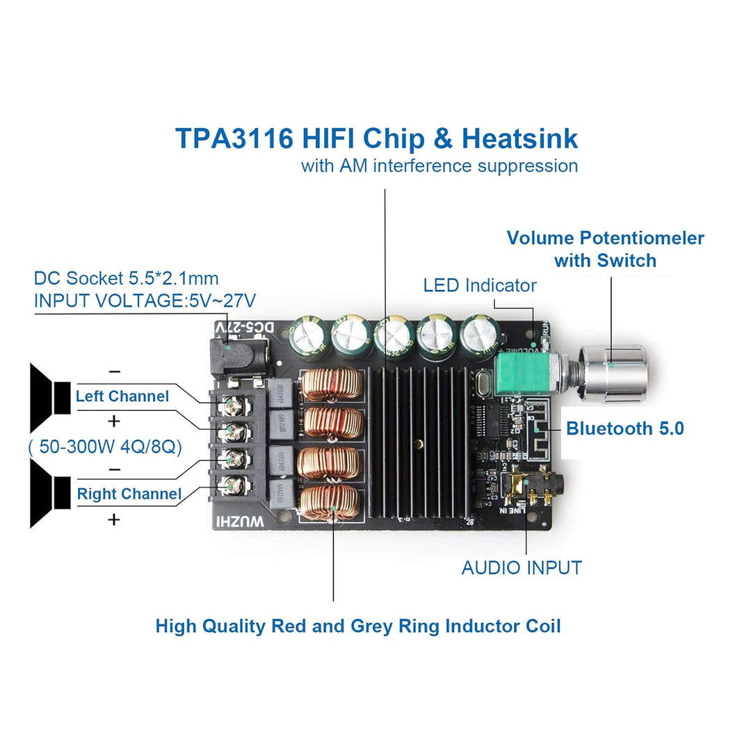 200W Bluetooth-Verstärkerplatine TPA3116,100W + 100W Audioverstärkerplatine mit LC-Filtertechnik, Zw