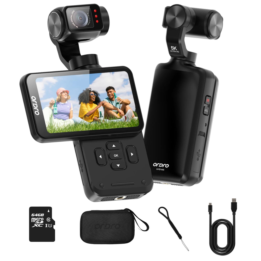 ORDRO M5 3-Achsen-Stabilisierung Videokamera 5K, Vlogging-Kamera mit 3.5" Flip Bildschirm 120° Sicht