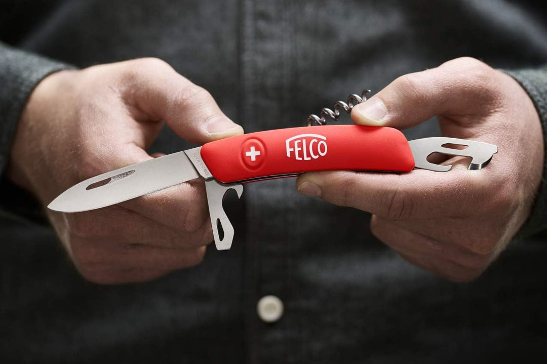 FELCO 500 Schweizer Taschenmesser (3 Funktionen, mit Pinzette, Länge 95 mm, Schneidmesser für Garten
