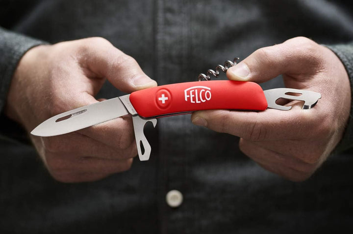 FELCO 500 Schweizer Taschenmesser (3 Funktionen, mit Pinzette, Länge 95 mm, Schneidmesser für Garten