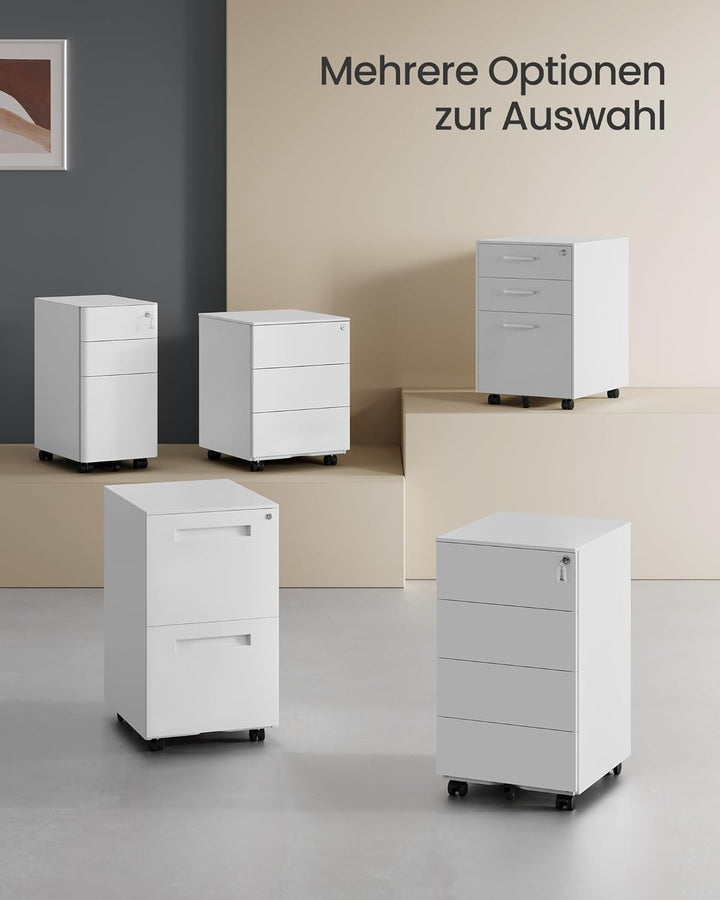 SONGMICS Rollcontainer, Metallschrank, mobiler Aktenschrank, Druckertisch, abschliessbar, 4 Schublad