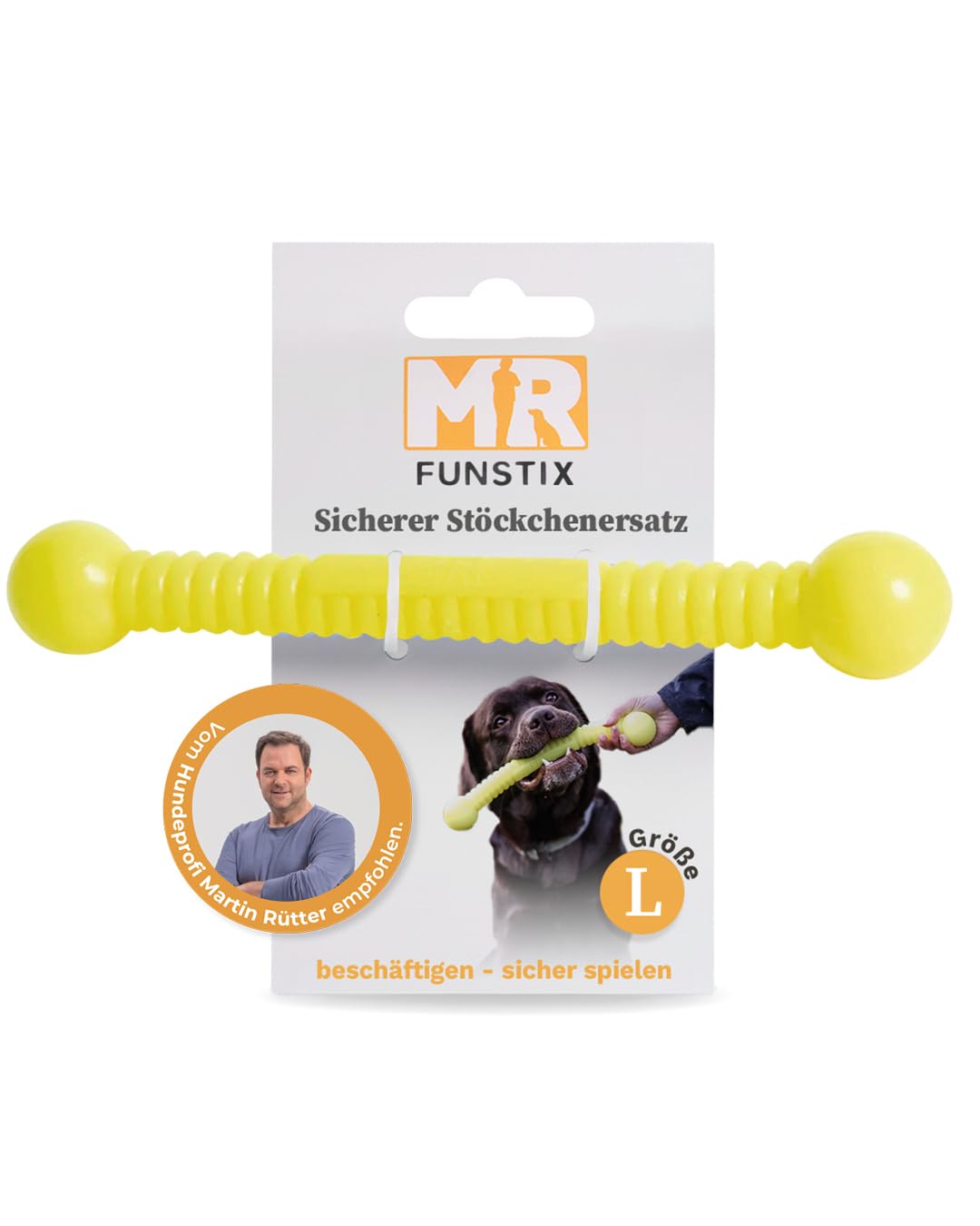 Martin Rütter FUNSTIX Stöckchenersatz für Hunde Grösse: L, Farbe: Neongelb – Flexibler & sicherer Ap