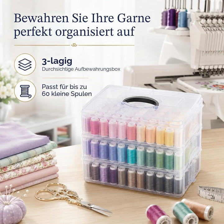 Simthread Maschinen-Stickgarn aus Polyester, 63 Farben, mit Kunststoff-Aufbewahrungsbox für Stickere
