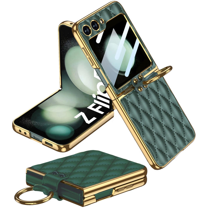 Miimall Lederhülle Kompatibel mit Samsung Galaxy Z Flip 5 Hülle mit Kameraschutz, Z Flip 5 Case mit