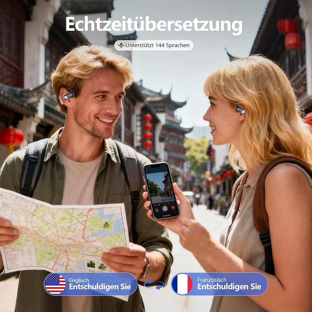 AI Übersetzung Ohrhörer Echtzeit, Übersetzer Kopfhörer 164 Sprachen & Akzente, Audifonos Traductores