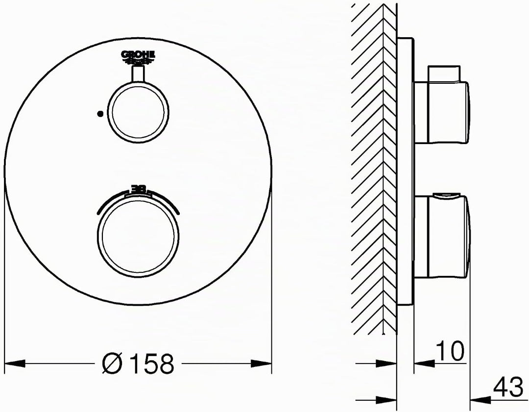 GROHE Grohtherm Concealed - Thermostat (Rosette aus Metall, sicherheitssperre bei 38°, eingebaute Rü