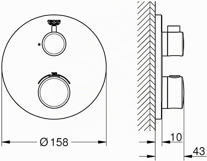 GROHE Grohtherm Concealed - Thermostat (Rosette aus Metall, sicherheitssperre bei 38°, eingebaute Rü