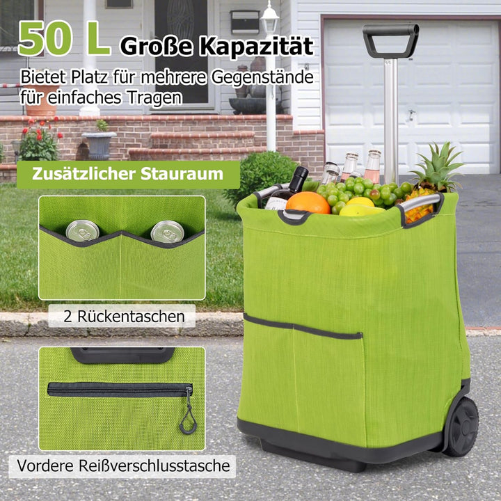 COSTWAY Einkaufstrolley klappbar, 50 Liter, Einkaufswagen mit 3 Taschen & verstellbarem Griff, Einka