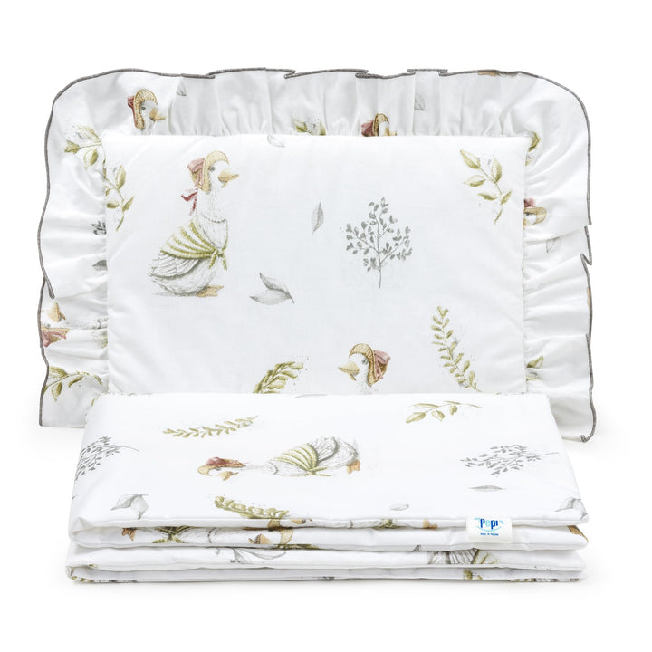 Pepi - Bettwäsche Weiss Rüschen - Kissen 25×35 und Bettdecke mit Füllung 55×75 - Musselin Bettwäsche