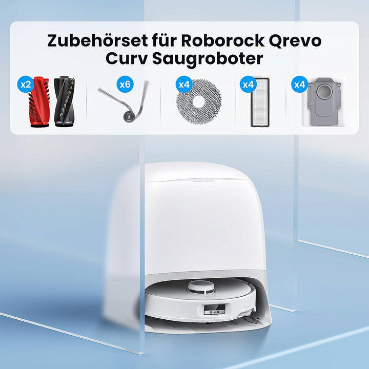22 Stück Zubehör für Roborock Qrevo Curv/Qrevo Curv S5X / Qrevo Edge/Qrevo S5V Saugroboter, 2 Hauptb