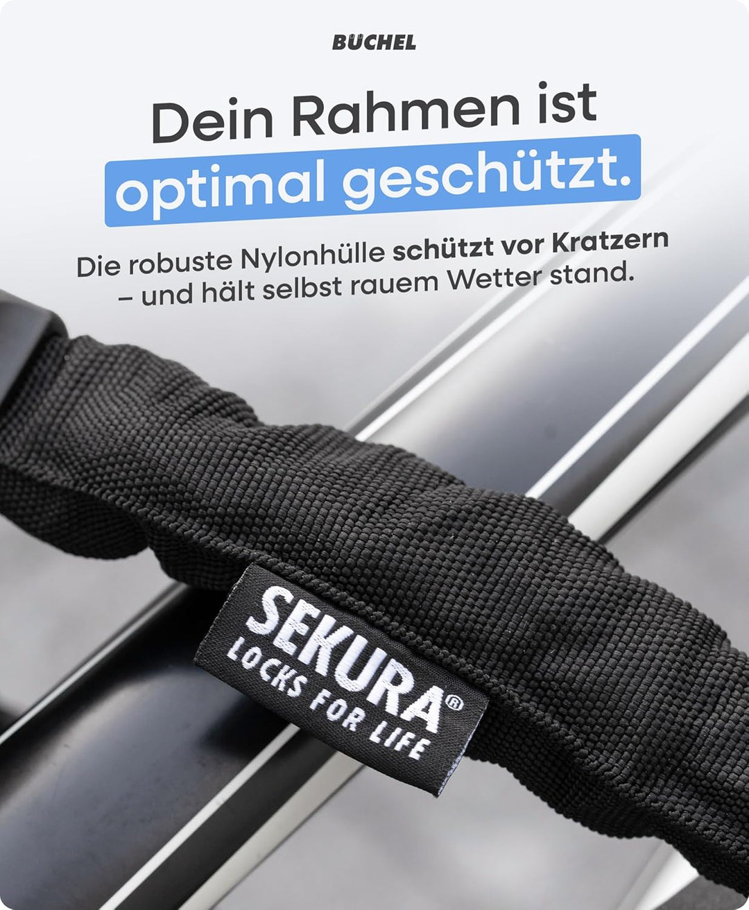BÜCHEL Sekura Fahrradschloss Hohe Sicherheit - 90cm Bike Lock mit Disc Detainer Lock aus 8mm gehärte