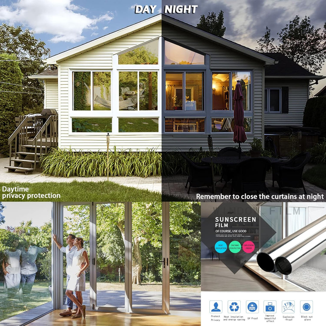 Sonnenschutz Fensterfolie Selbsthaftend, Folie für Sonnenschutz Fenster Aussen und Innen, Spiegelfol
