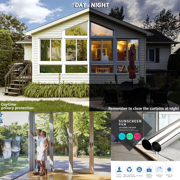 Sonnenschutz Fensterfolie Selbsthaftend, Folie für Sonnenschutz Fenster Aussen und Innen, Spiegelfol