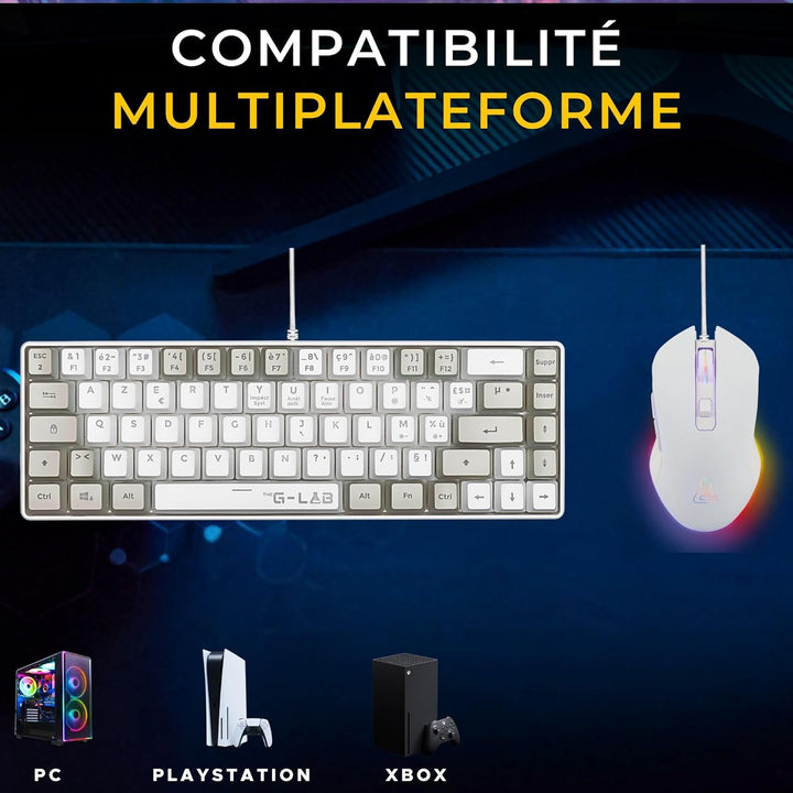 Confezione 2 In 1 - The G-Lab - Hydrogen Combo - Tastiera Azerty - Mouse Cablato - Bianco/grigio wei