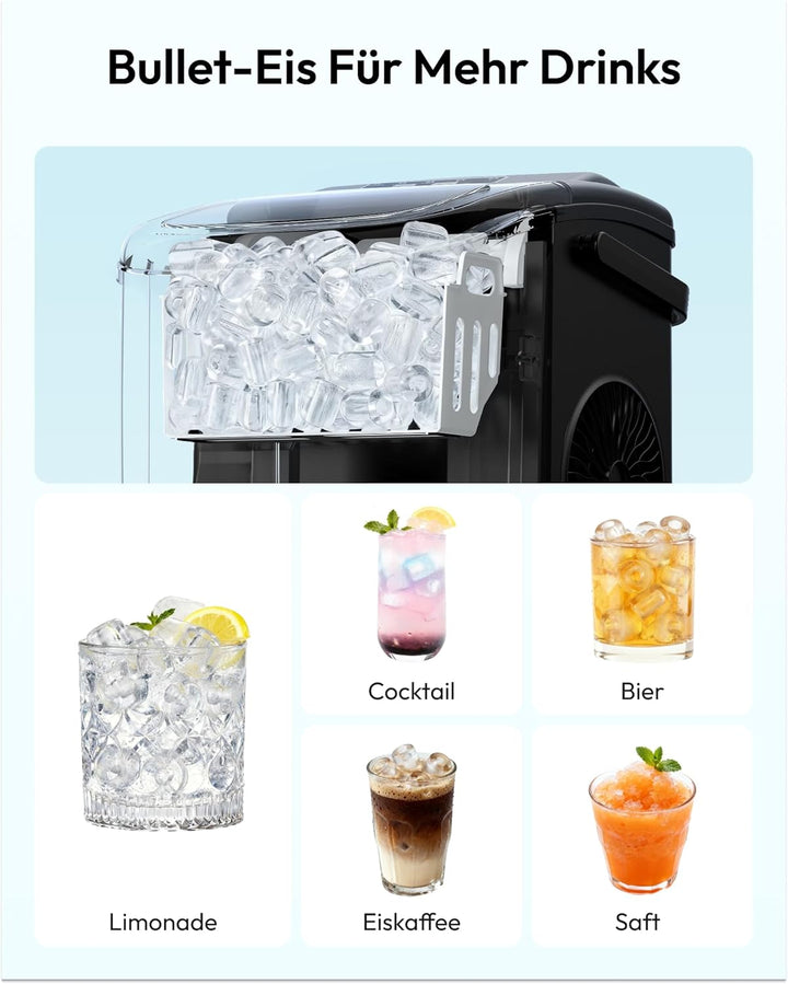 EUHOMY Eiswürfelmaschine Klein, 12KG Eiswürfelbereiter Ice Maker, 9 Würfel in 6 Minuten fertig, Schw