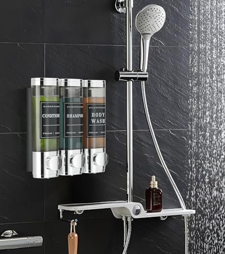 Duschseifenspender, Wandmontage, 3 Kammer-Shampoospender für Dusche, mit 5 Etikettenaufklebern, 3 x