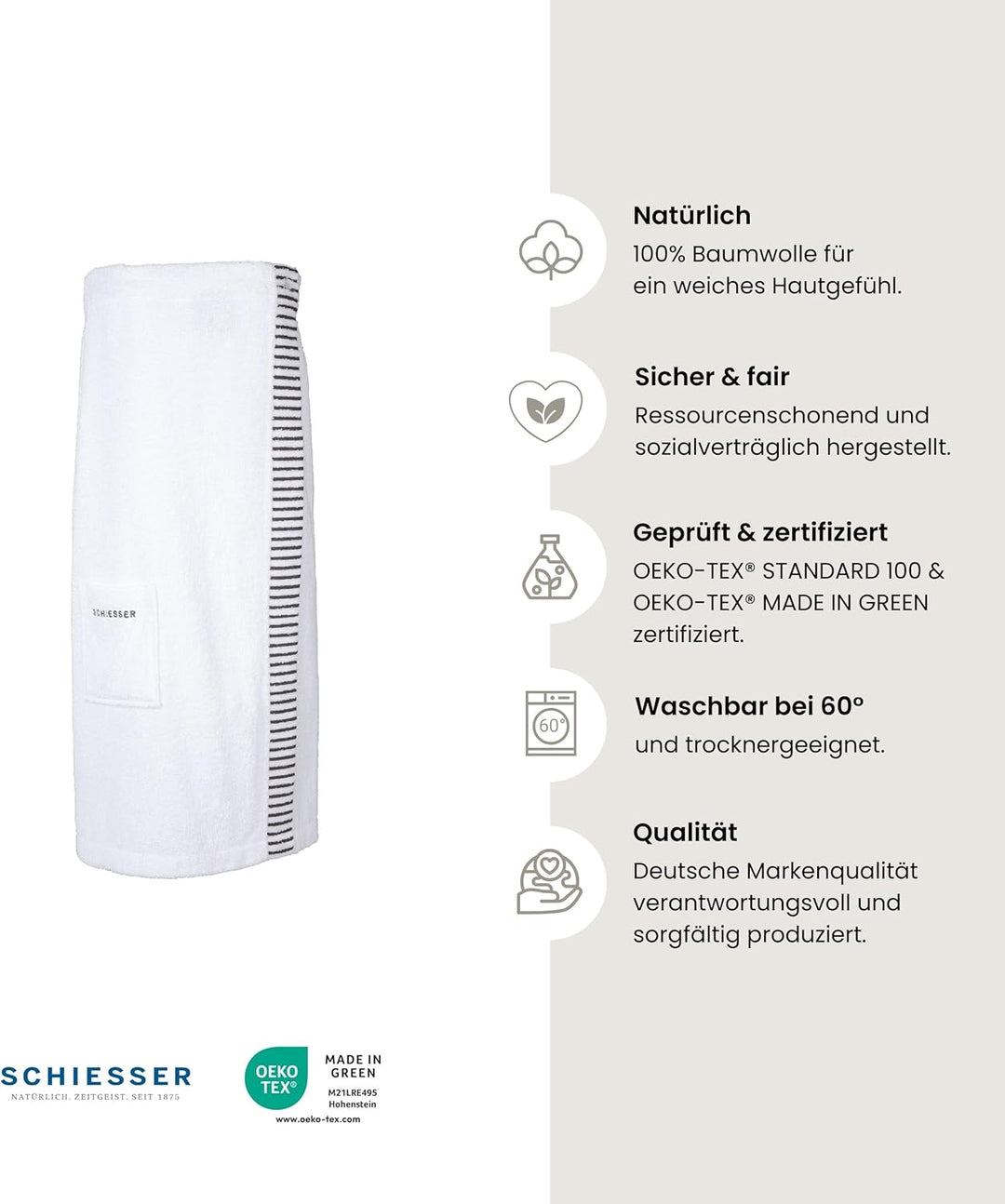 Schiesser Saunakilt Rom für Damen aus saugstarkem Baumwoll-Frottier (Grössen S - XXL), Made in Green
