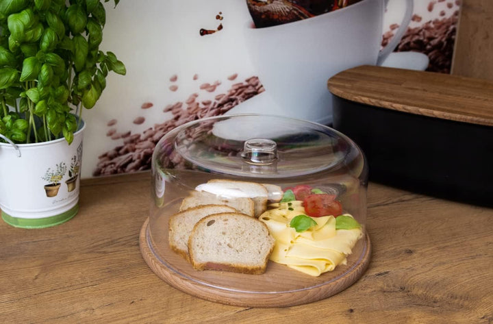 Go Practic Tortenplatte mit Deckel, Tortenständer, Hochwertige Kuchenplatte aus Holz mit praktischem