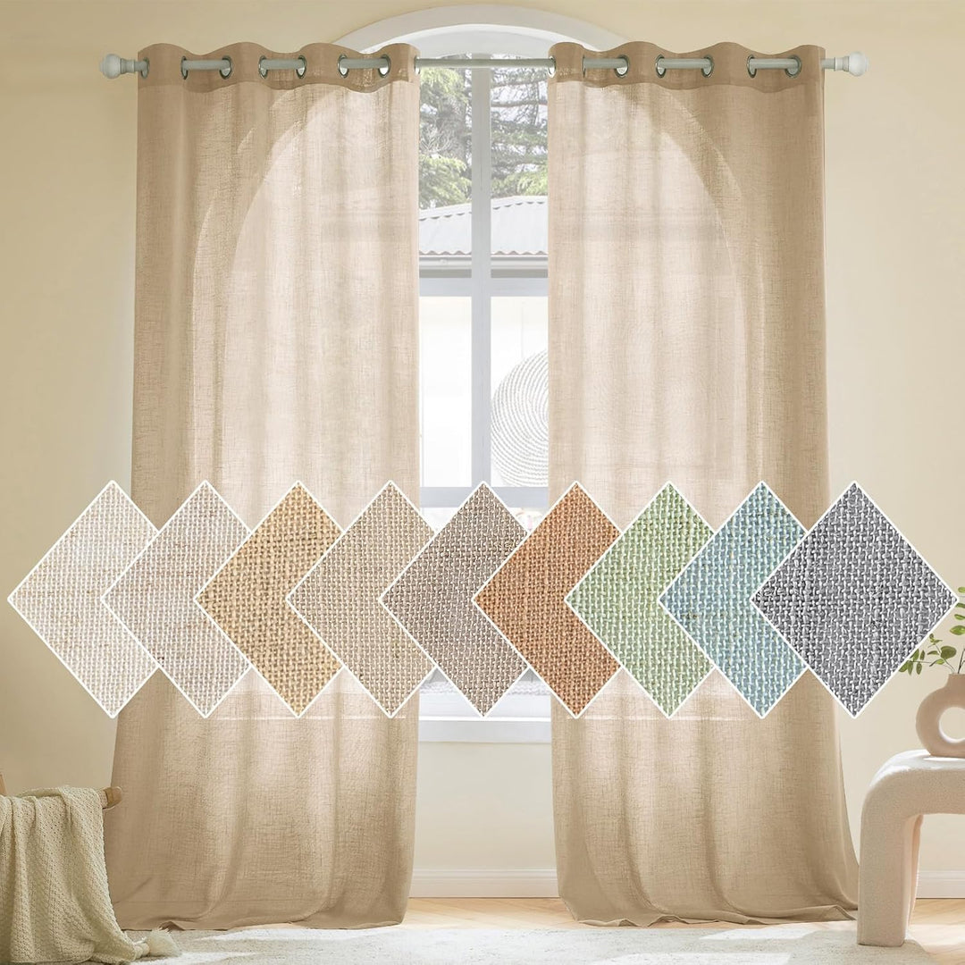 Woaboy Leinen Gardinen Beige Vorhänge Wohnzimmer Halbtransparent mit Ösen Stores Gardine Leinenoptik