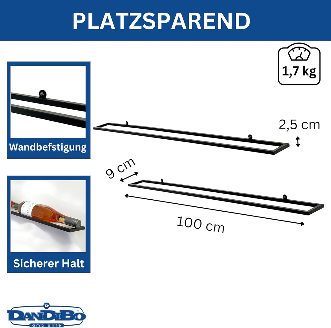 DanDiBo Weinregal Wand Metall 6 Flaschen Schwarz Linea 2er Set schwebende Weinhalterung - Flaschenre