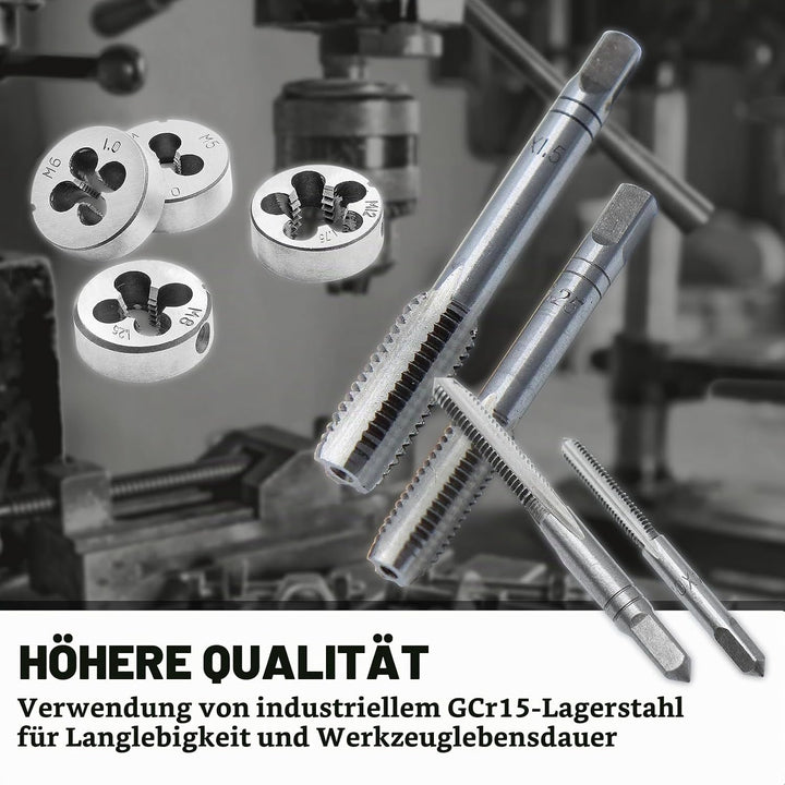 CCLIFE 40tlg Gewindeschneider Set M3-M12 Gewindeschneidsatz Metrisch Gewindebohrer und Schneideisen