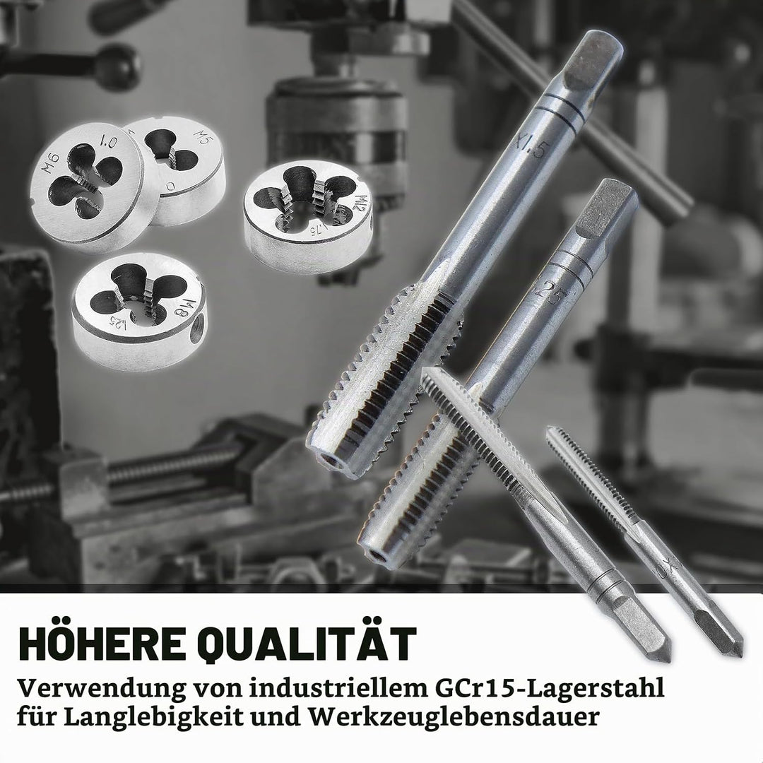 CCLIFE 32tlg Gewindeschneider Set Gewindeschneidsatz Metrisch M3-M12 Gewindebohrer und Schneideisen