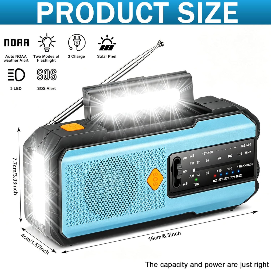Notfall Radio, Emergency Radios, 5000mAh Notfallradio, Blaues Kurbelradio, SOS Alarm, AM/FM/NOAA Wet